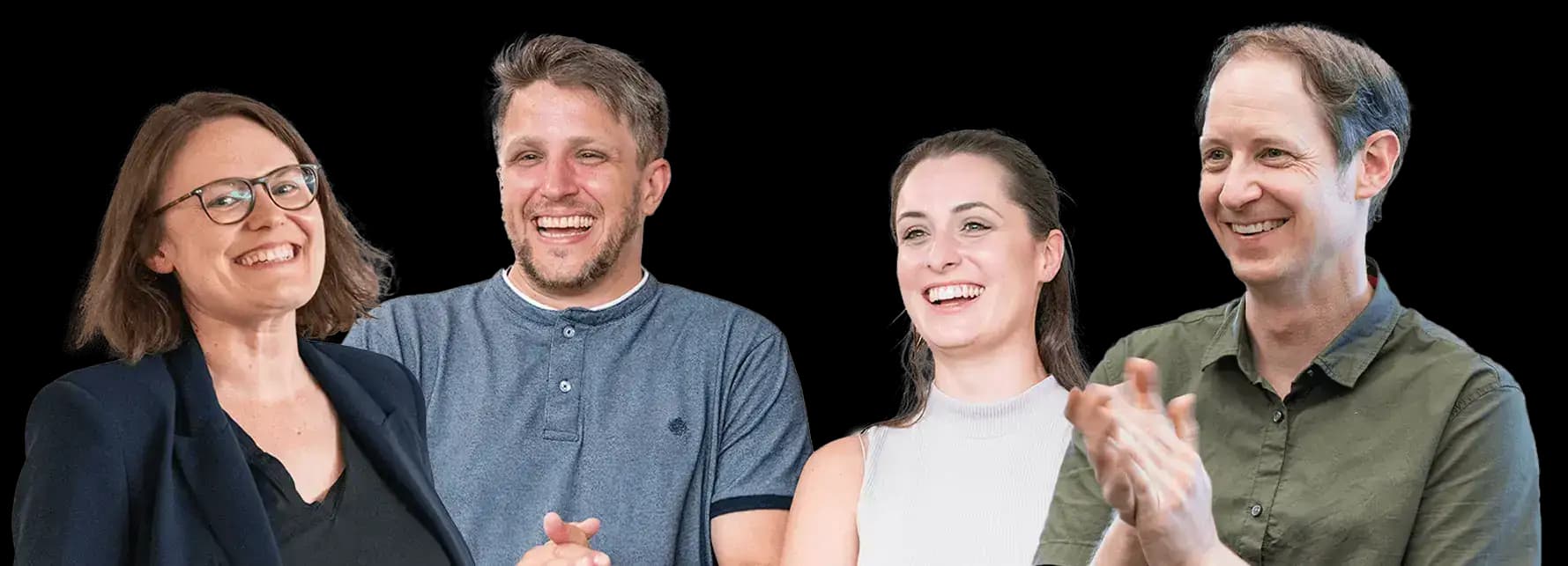 Vier lachende Kolleginnen und Kollegen von CPC applaudieren