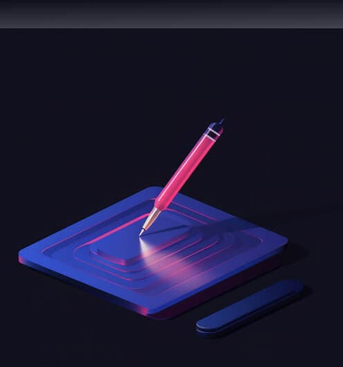 3D illustration of a glowing stylus on a digital tablet