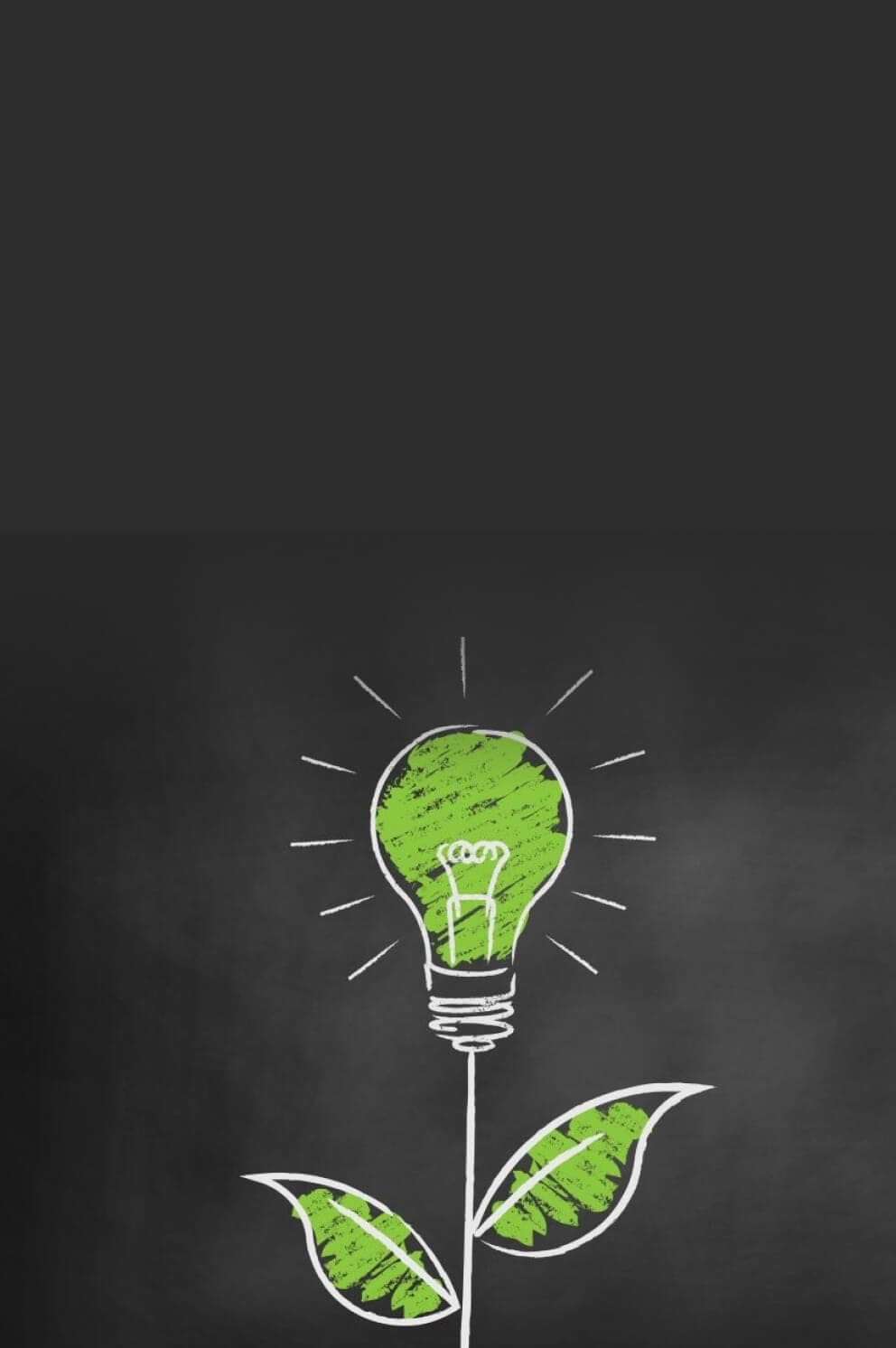 Chalk drawing of a green light bulb growing like a plant