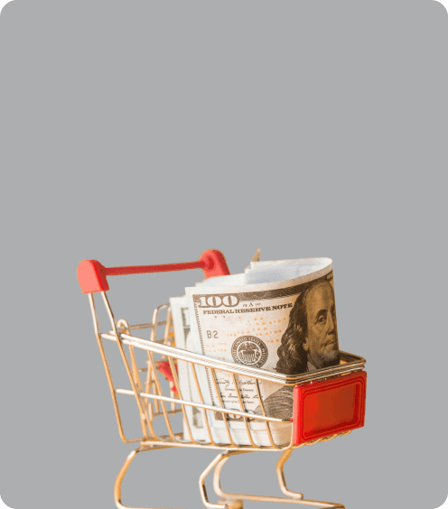 Mini-Einkaufswagen mit gerollten Dollarscheinen